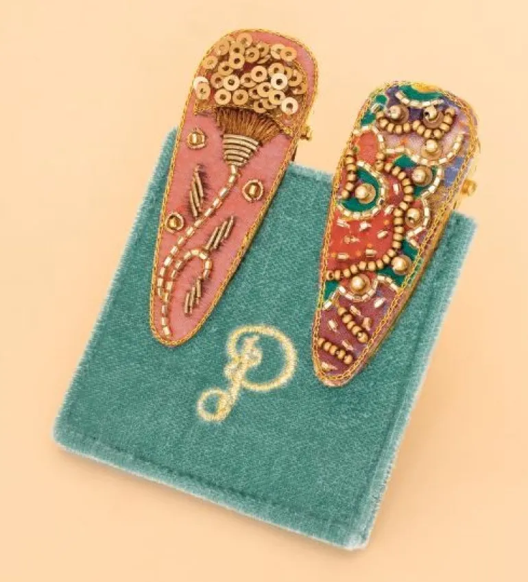 Powder 60's Floral Hair Clips Coral