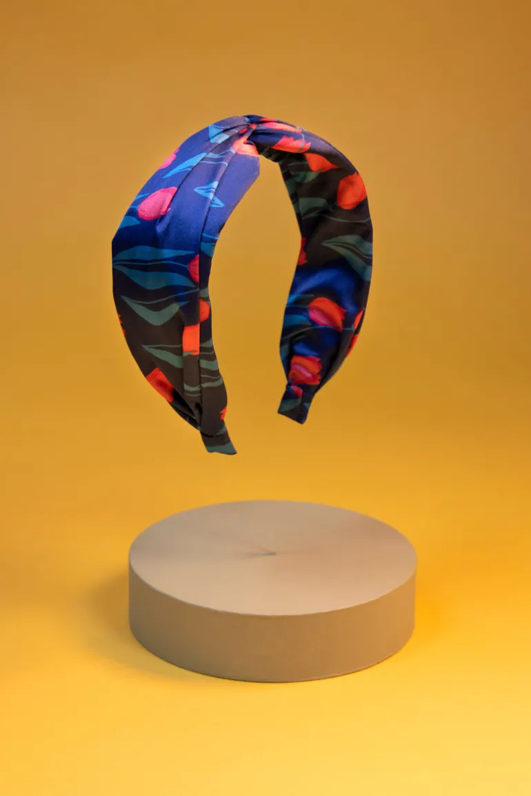 POWDER TULIP SATIN HEADBAND NAVY