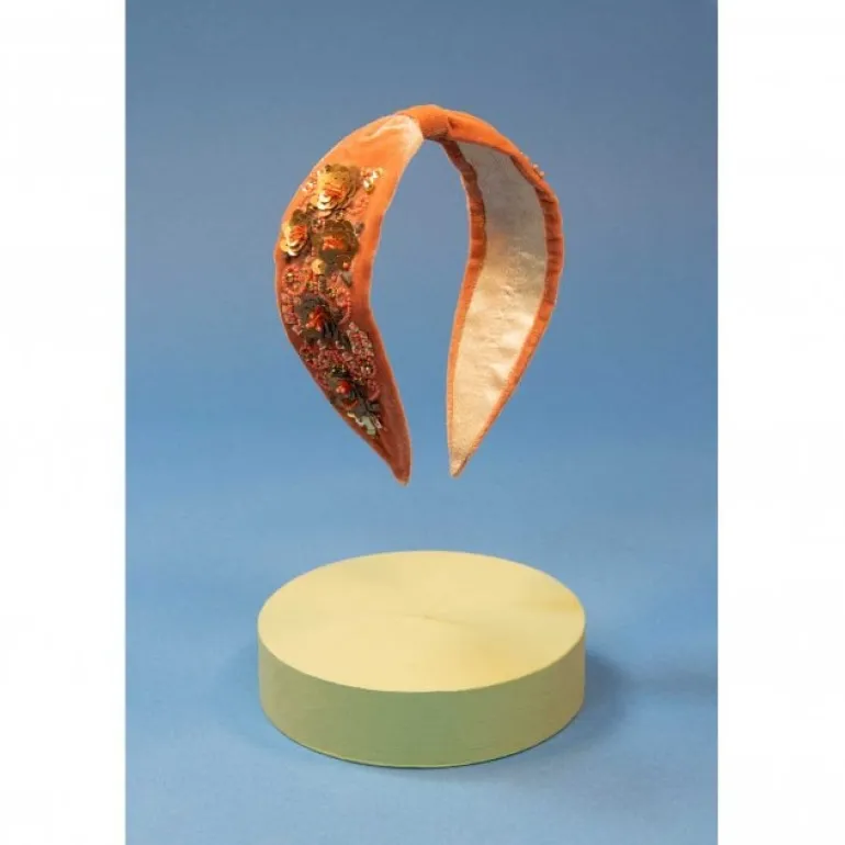 POWDER VELVET EMBELLISHED HEADBAND CORAL