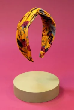 POWDER VELVET HEADBAND FLORAL MUSTARD