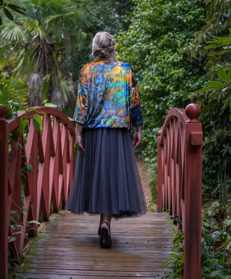 PRINTED VELVET REVERSIBLE KIMONO - BEECH TREE REFLECTIONS