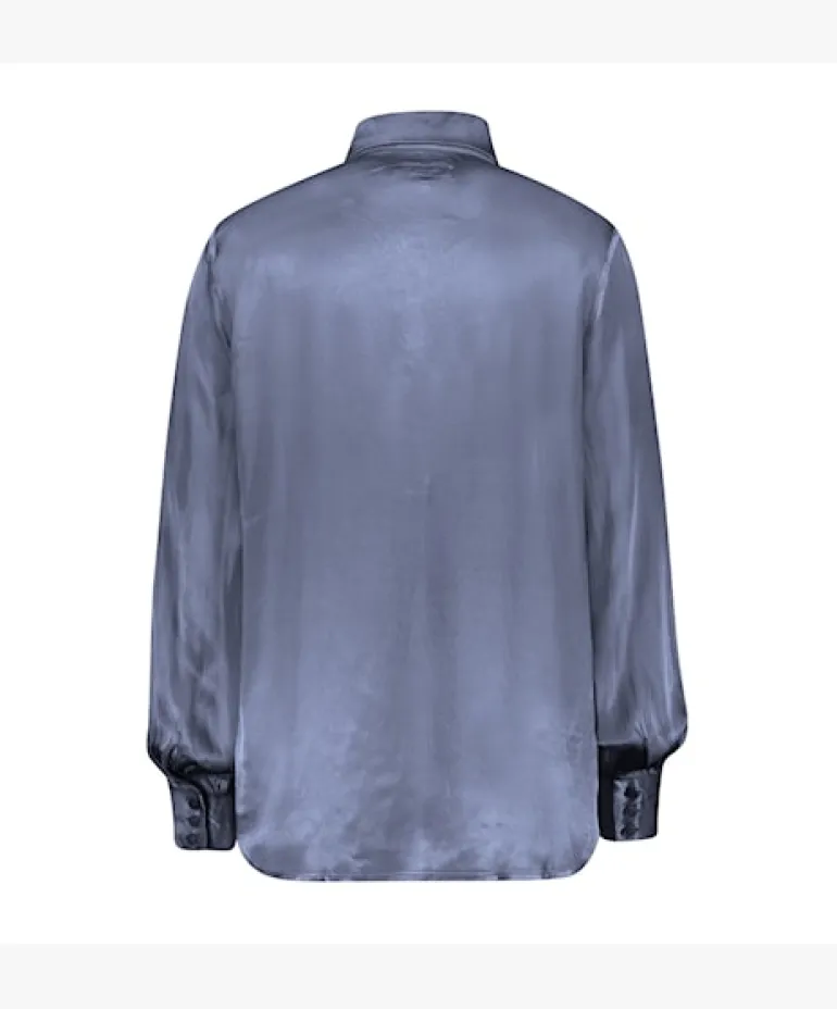 Red Button Beobie Satin Blouse Ice Blue