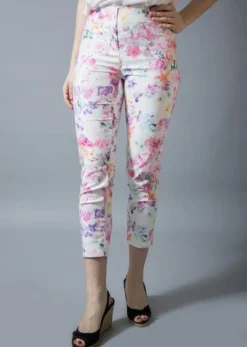 ROBELL TROUSERS ROSE 09 SLIM FIT MULTICOLOUR PRINT 68CM