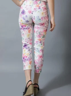 ROBELL TROUSERS ROSE 09 SLIM FIT MULTICOLOUR PRINT 68CM