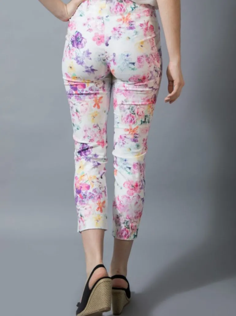 ROBELL TROUSERS ROSE 09 SLIM FIT MULTICOLOUR PRINT 68CM