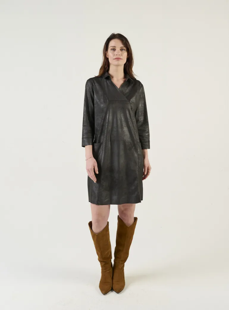 Sandwich Coated Dress Almost Black
