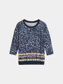 Sandwich Long Sleeve Printed Top Navy