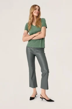 Soaked in Luxury Columbine V Neck Tee Dark Ivy