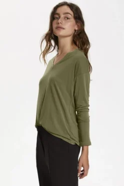SOAKED IN LUXURY COLUMBINE V-NECK MILITARY OLIVE