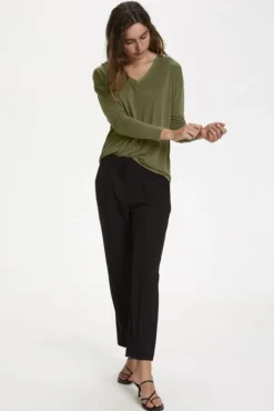 SOAKED IN LUXURY COLUMBINE V-NECK MILITARY OLIVE