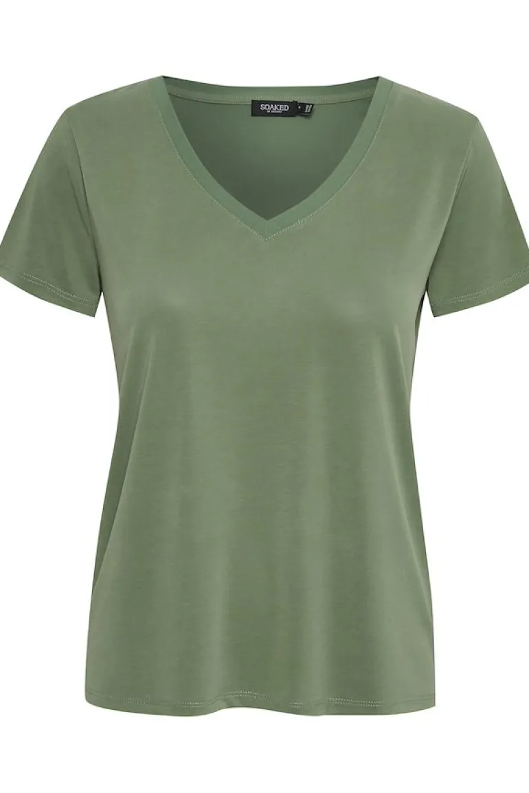 Soaked in Luxury Columbine V Neck Tee Dark Ivy