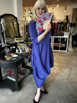 Thanny Asymmetric Plissé Dress Royal Blue