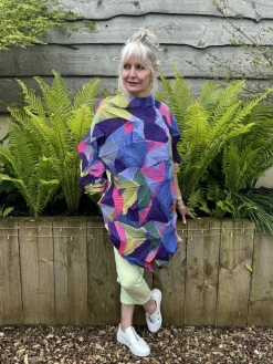 Thanny Oversized Plissé Tunic Lime/Lilac