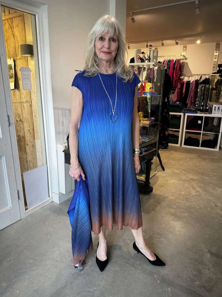 Thanny Plissé Dress with Belt Blue Ombre