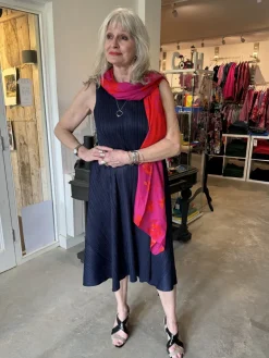 Thanny Sleeveless Plissé Dress Navy