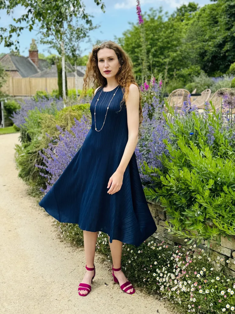 Thanny Sleeveless Plissé Dress Royal Blue
