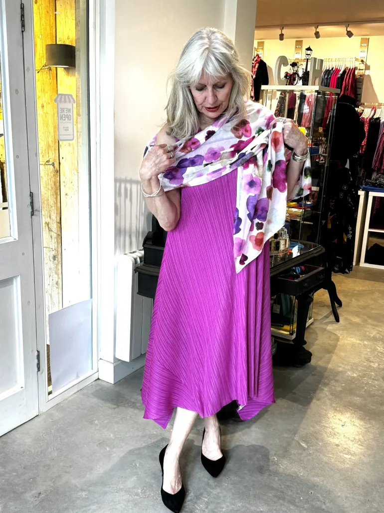 Thanny Sleeveless Plissé Midi Dress Fuchsia