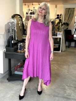 Thanny Sleeveless Plissé Midi Dress Fuchsia