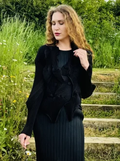 Thanny Sleeveless Plissé Midi Dress Black