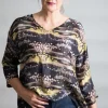 YAVI SILK BOX TOP BLACK WITH LEMON & DUSKY PINK