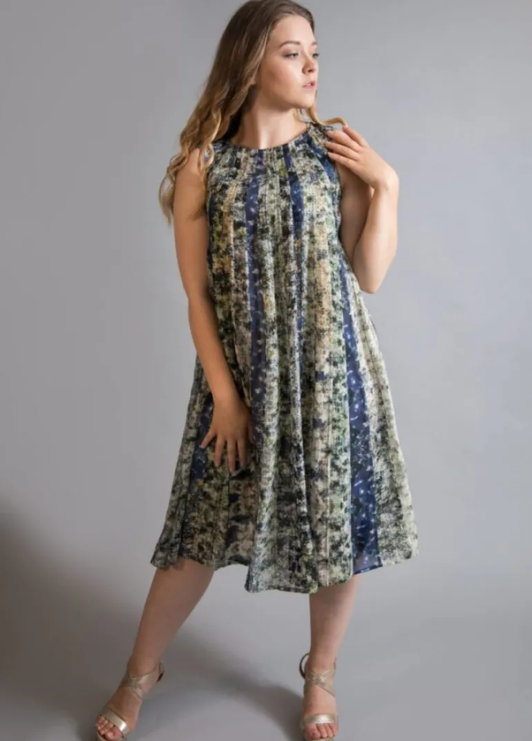 YAVI SILK CHIFFON DRESS BLUE