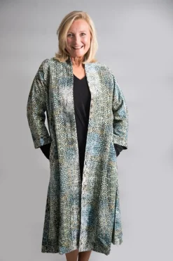YAVI SILK VELVET COAT SPOT PRINT AQUA