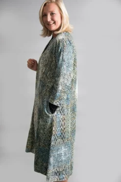YAVI SILK VELVET COAT SPOT PRINT AQUA