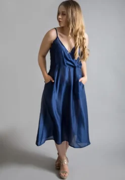 YAVI SLIP SILK DRESS BLUE