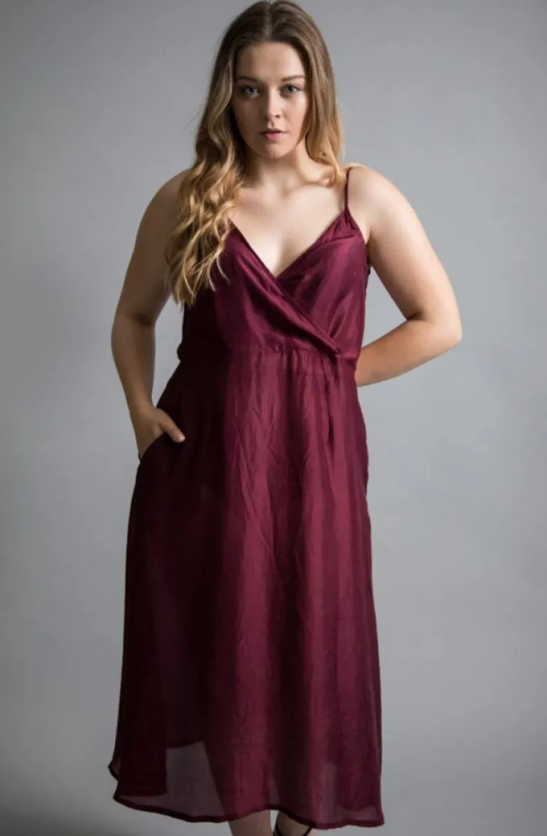 YAVI SLIP SILK DRESS WINE